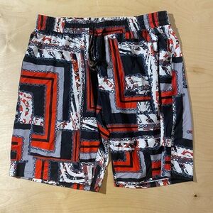 Stacy Adams Red, Black, and White Geometric Swim Shorts XXL (PE)